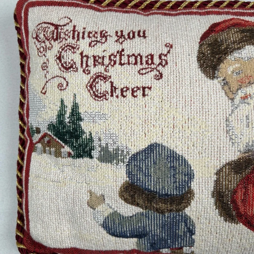Tapestry Throw Pillow Santa Presents Wishing You Christmas Cheer Holiday 16 x 13